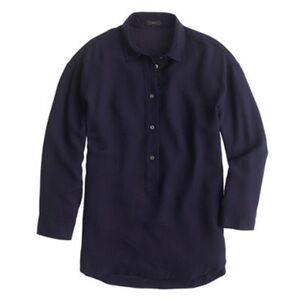 J. CREW Drapey Oxford Crepe Popover Shirt Navy Blue Colored Button Down Small S